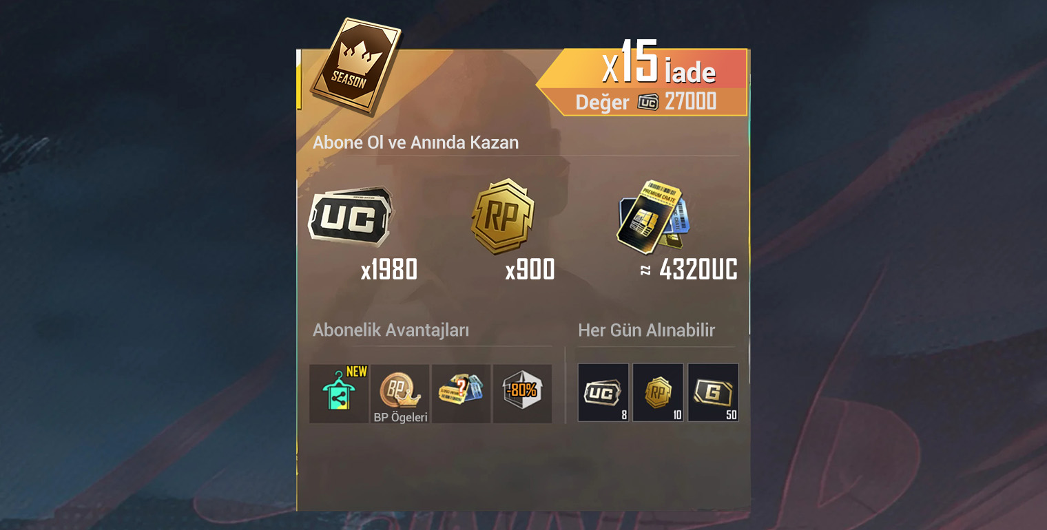 Pubg Mobile Prime Plus 3  Aylıq